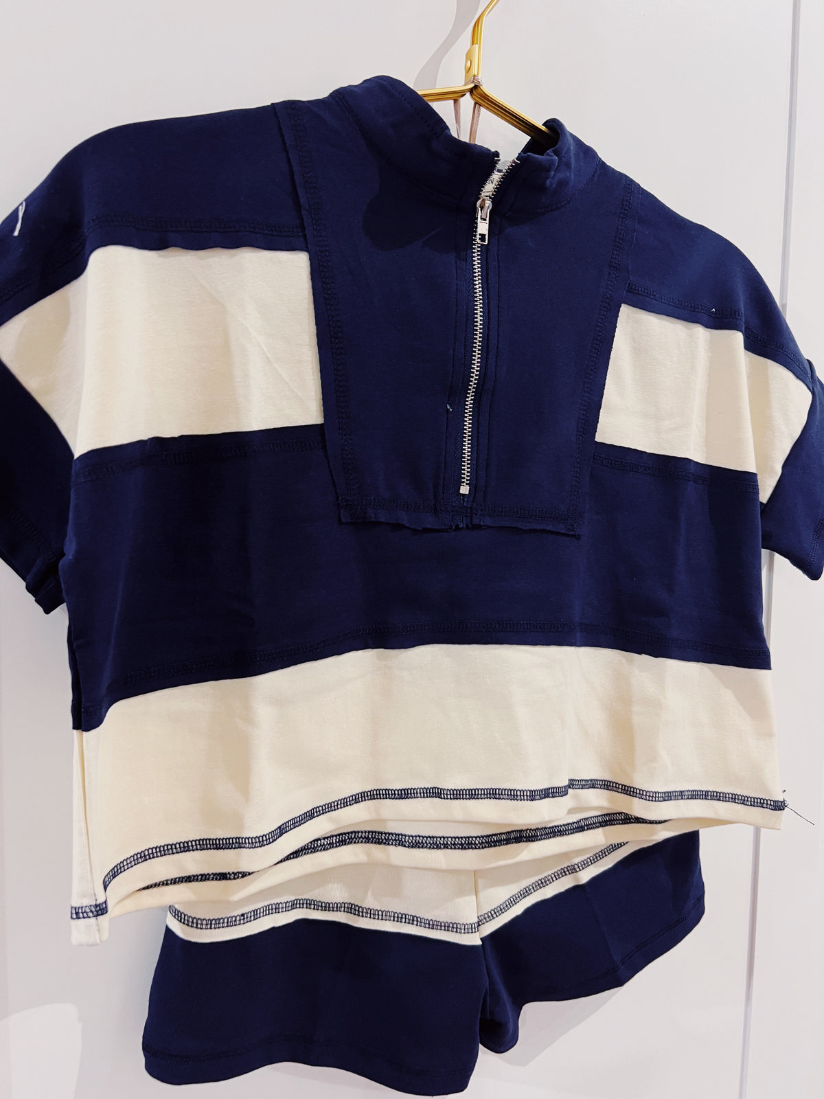 Hayden Navy/Cream Half Zip Short Set