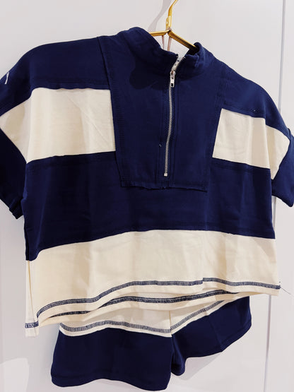 Hayden Navy/Cream Half Zip Short Set