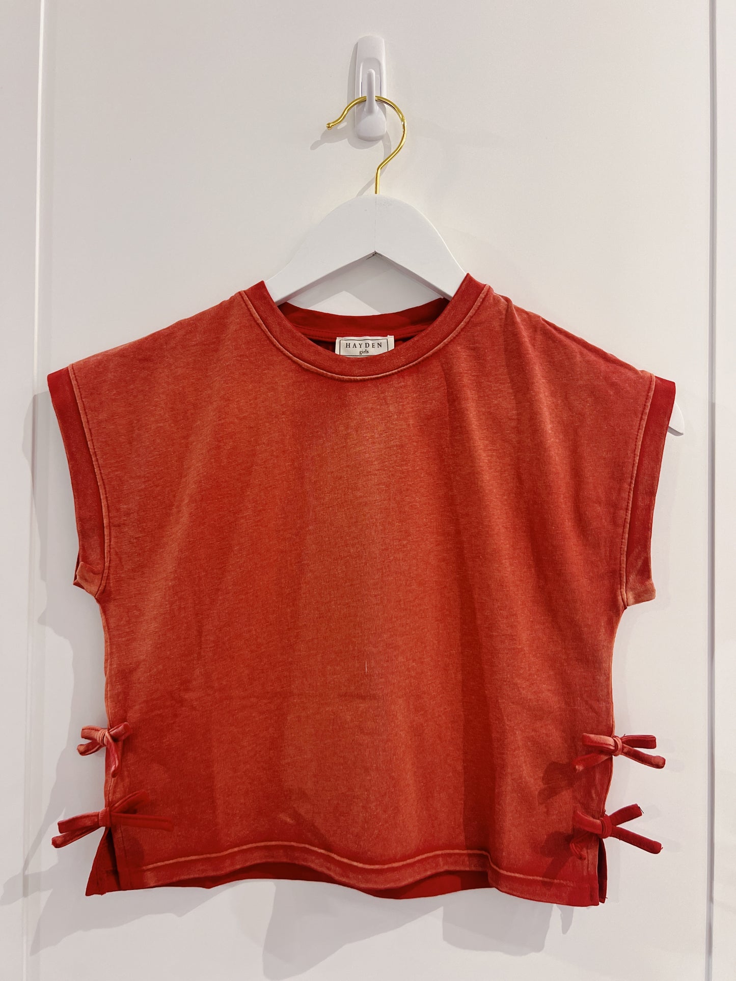 Hayden Red Side Bow Washed Knit Tee