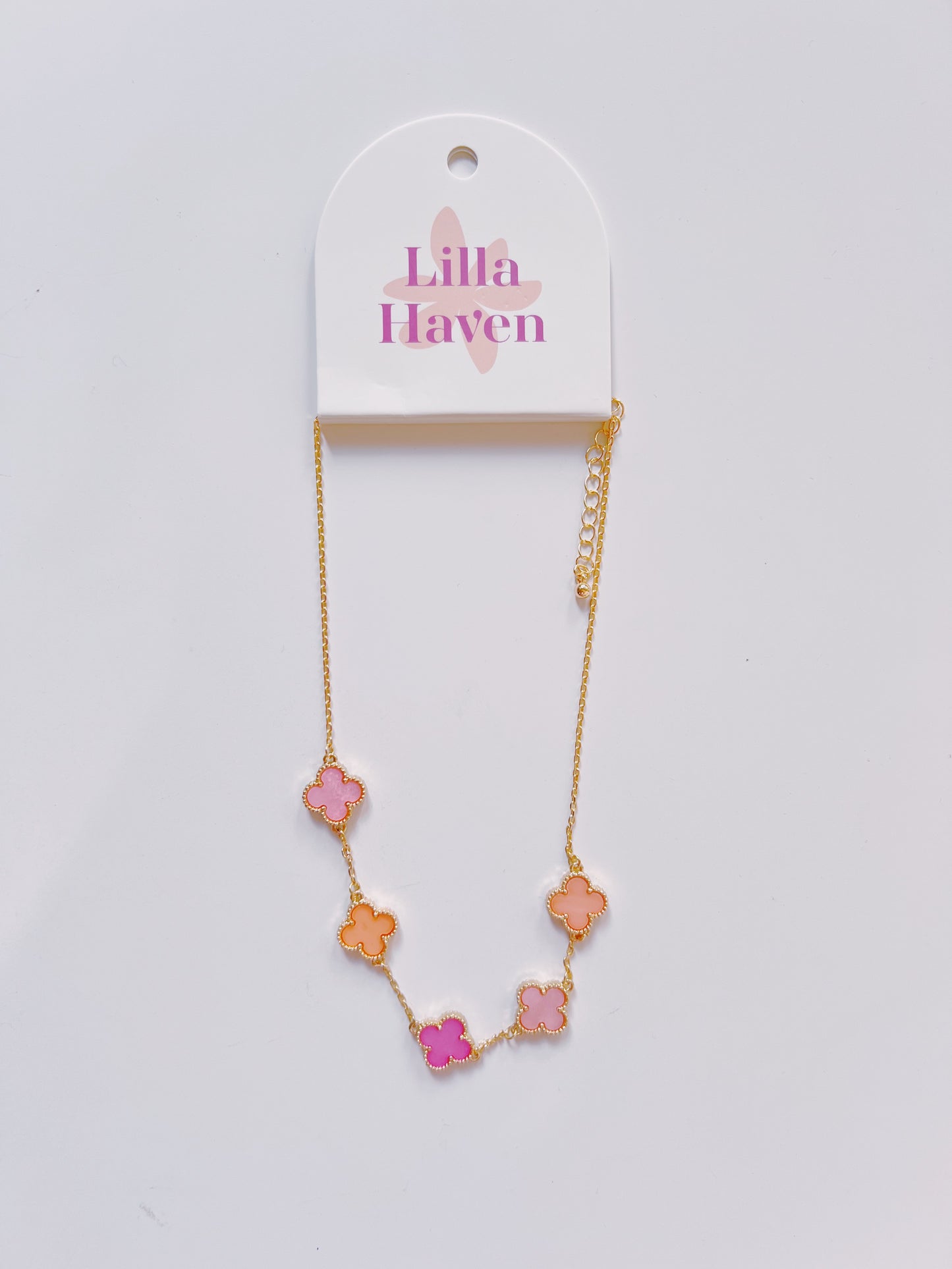 Gold Pink Clover Necklace