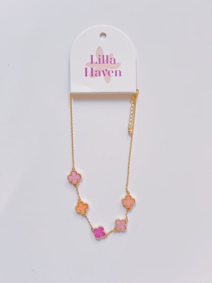 Gold Pink Clover Necklace