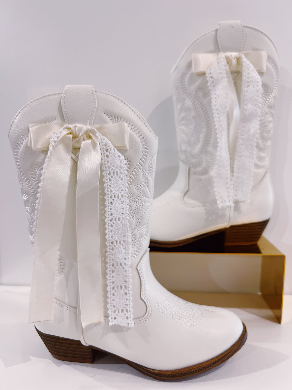 Mia White Ribbon Boot