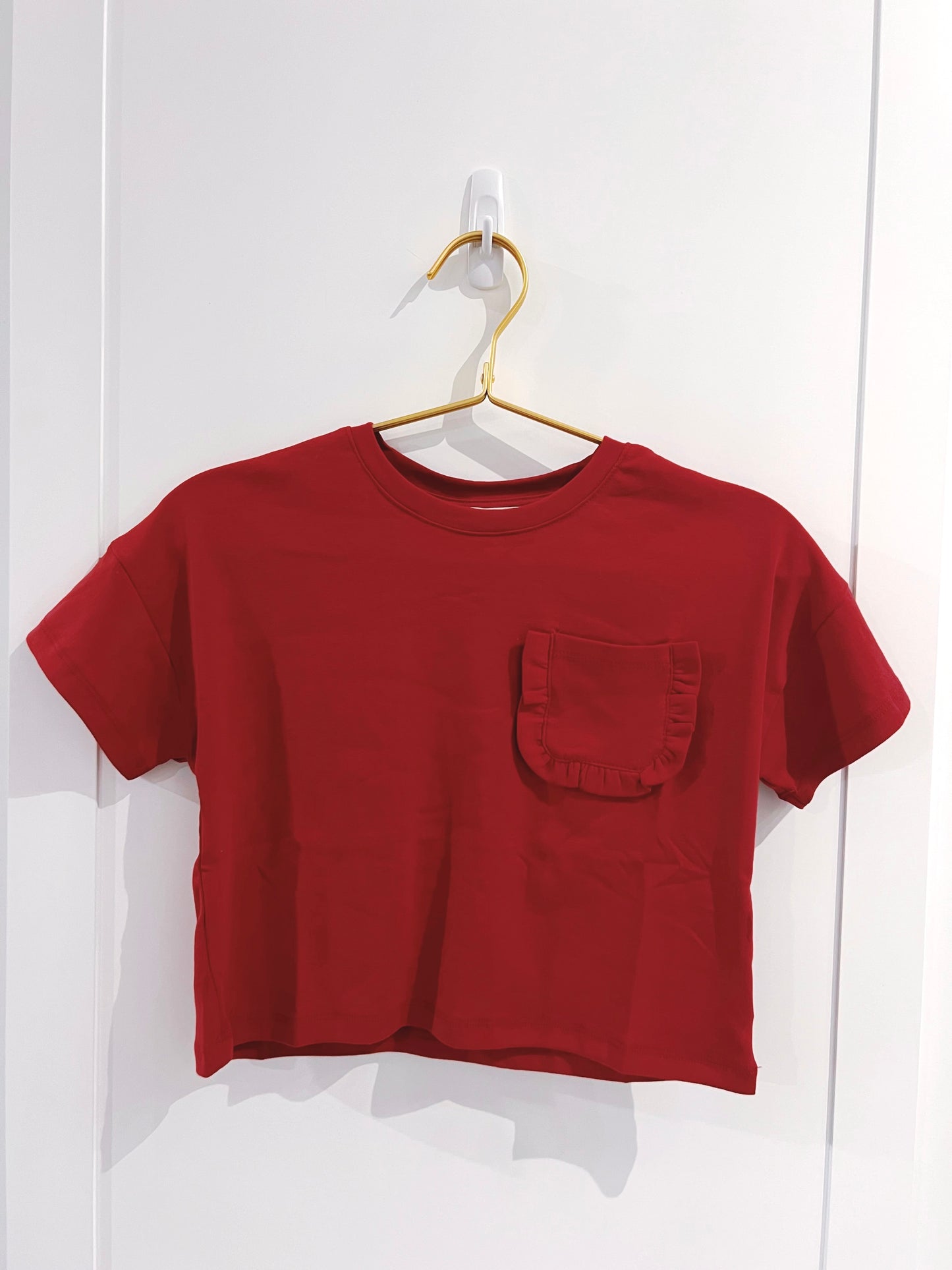 Hayden Crimson Ruffle Pocket Tee