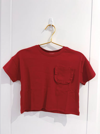 Hayden Crimson Ruffle Pocket Tee