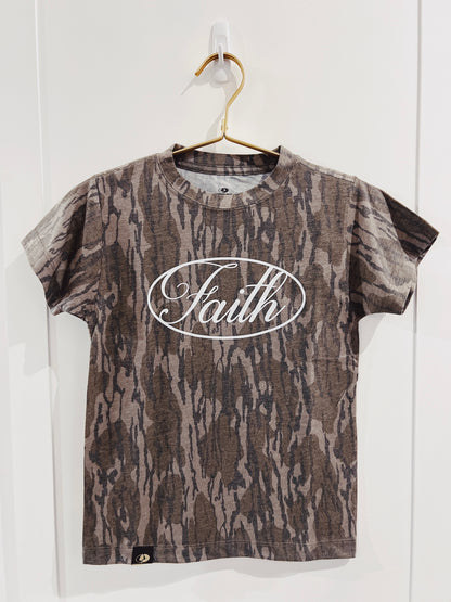 Bottomland Camo Faith Script Tee