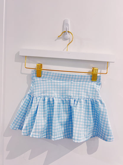 Blue Gingham Gathered Skort