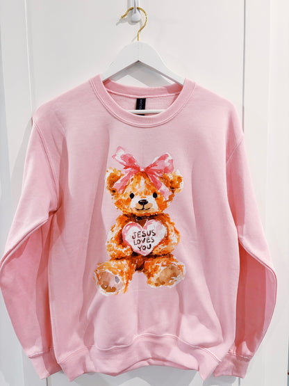 Jesus Loves You Teddy Bear Graphic Sweatshirt