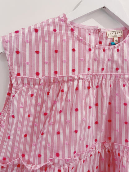 Hayden Pink Dot Ruffled Boxy Tank
