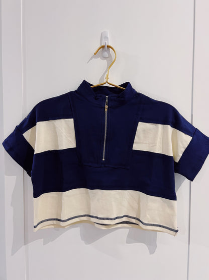 Hayden Navy/Cream Half Zip Short Set