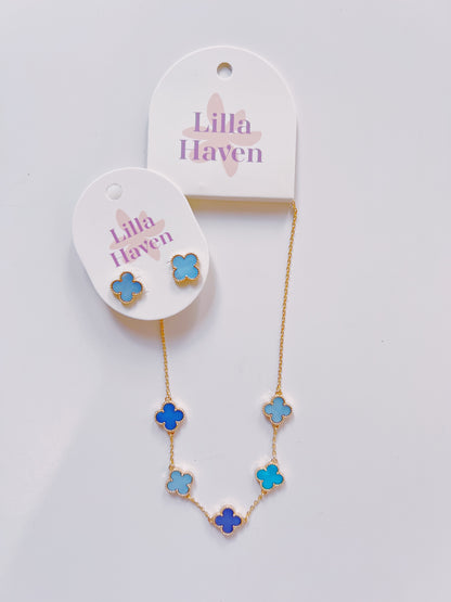 Gold Blue Clover Necklace