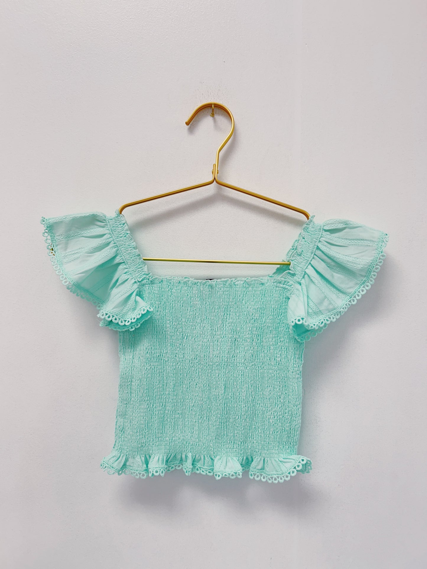 Little Olin Aqua Smocked Ruffle Top
