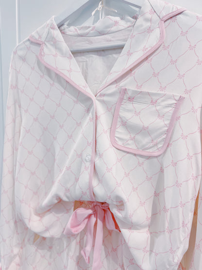 Juniors Bow Lattice Satin Lounge Set