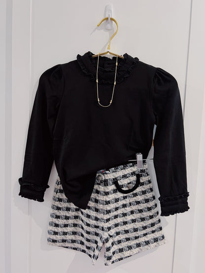 LuLu BeBe Black Ruffle Collar Top