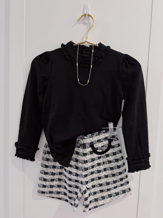 LuLu BeBe Black Ruffle Collar Top