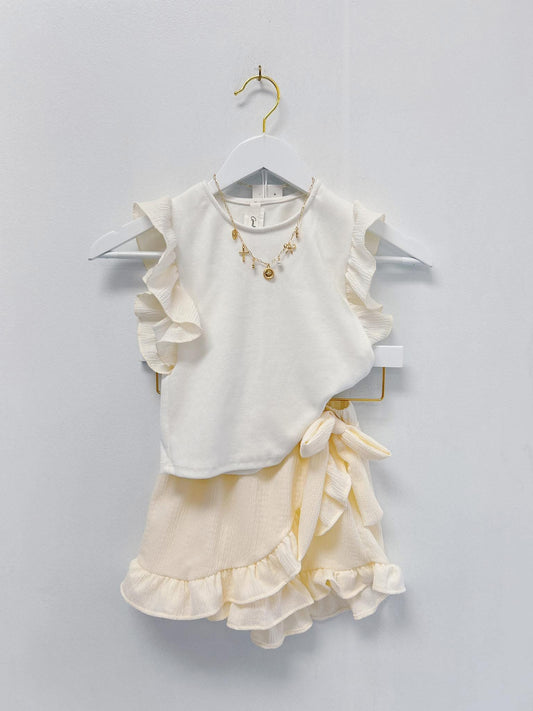 Good Girl Cream Ruffle Ribbed Knit Top