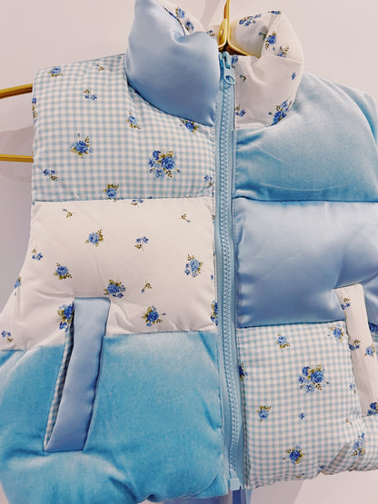 Peach Love Light Blue Colorblock Padded Vest