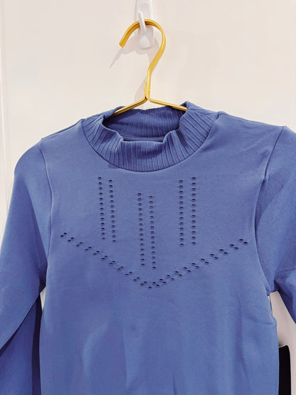 Juniors Blue Indigo Seamless L/S Thumbhole Shirt