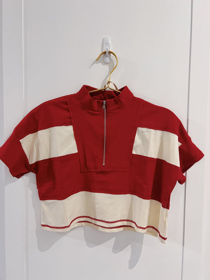 Hayden Crimson/Cream Half Zip Short Set