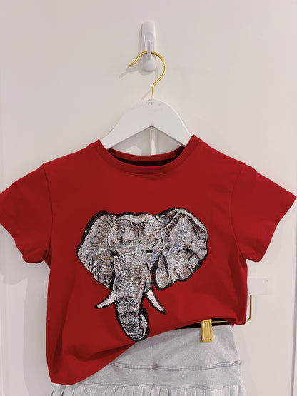 Azarhia Crimson Sequin Elephant Boxy Tee