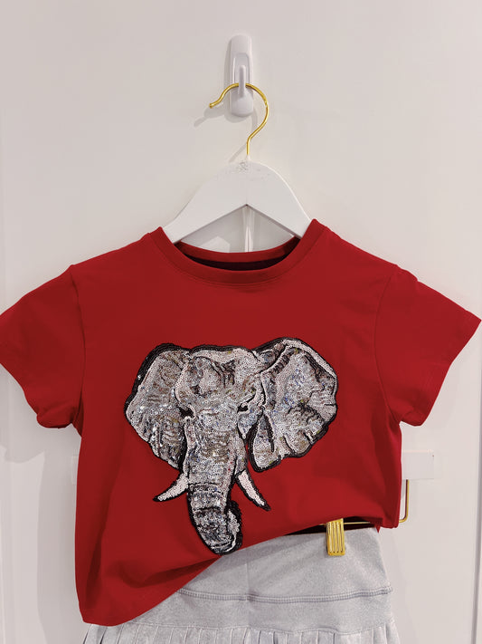 Azarhia Crimson Sequin Elephant Boxy Tee