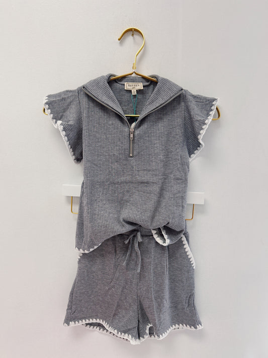 Hayden Grey Ribbed Short Set