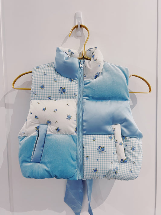 Peach Love Light Blue Colorblock Padded Vest