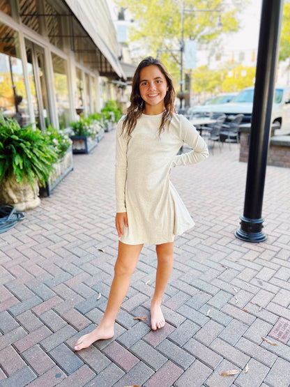 Good Girl Light Grey Cotton rib Flare Mini Dress