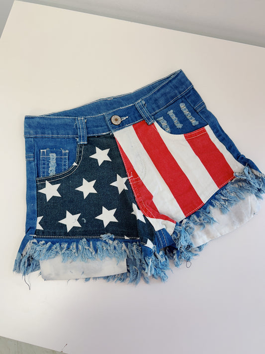 American Flag Denim Shorts