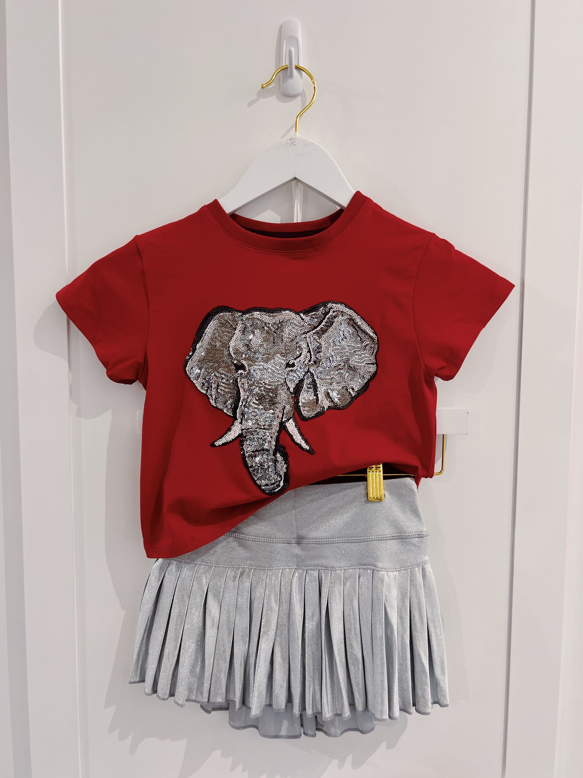 Azarhia Crimson Sequin Elephant Boxy Tee