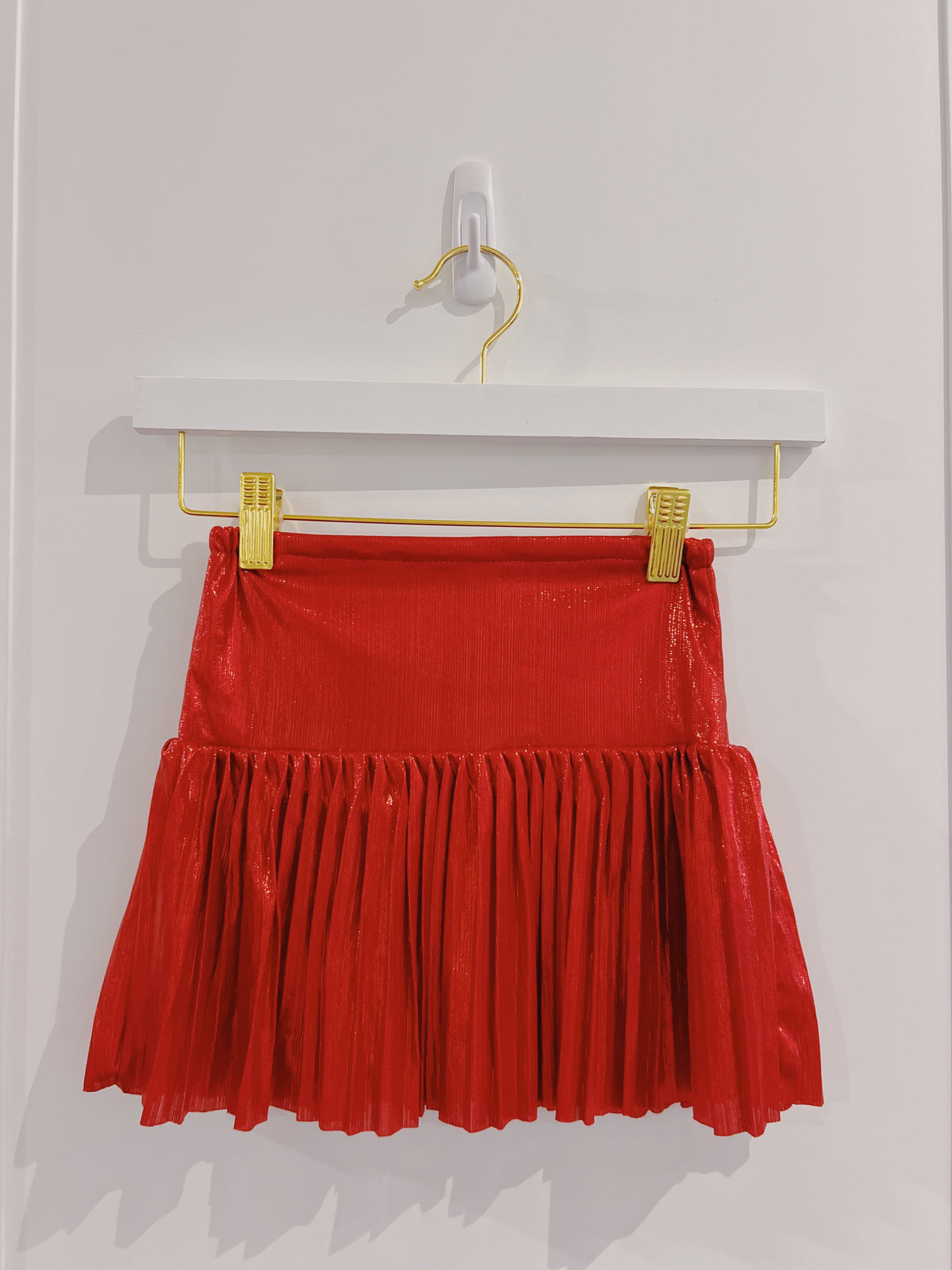 Red Metallic Pleated Skort