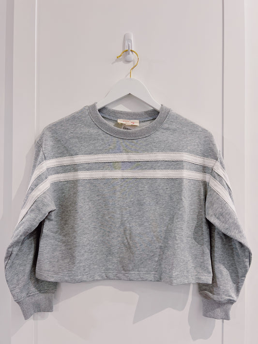 Peach Love Heather Grey Lace Trim Cropped Sweatshirt