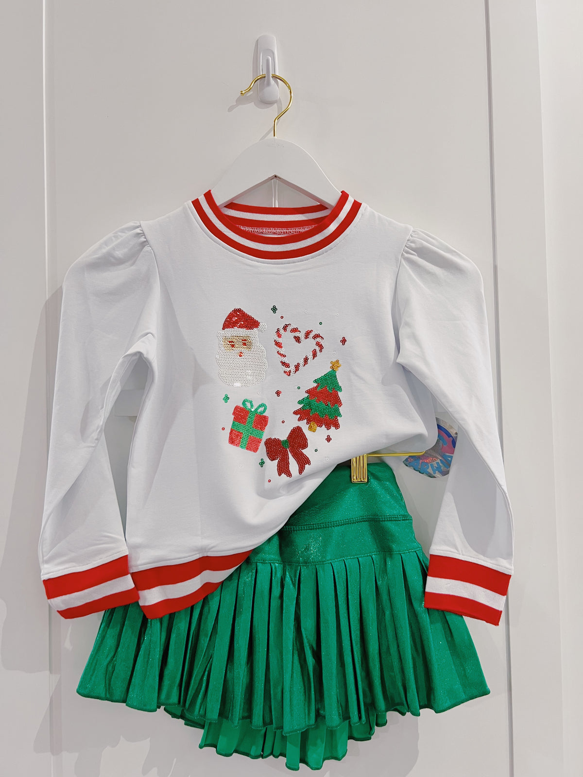 Azarhia White Sequin Christmas Elements Holly Top