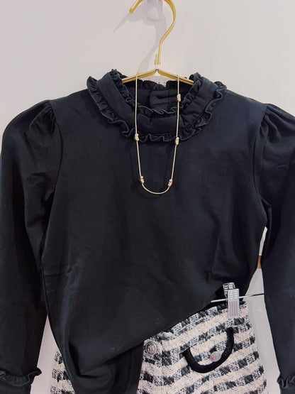 LuLu BeBe Black Ruffle Collar Top