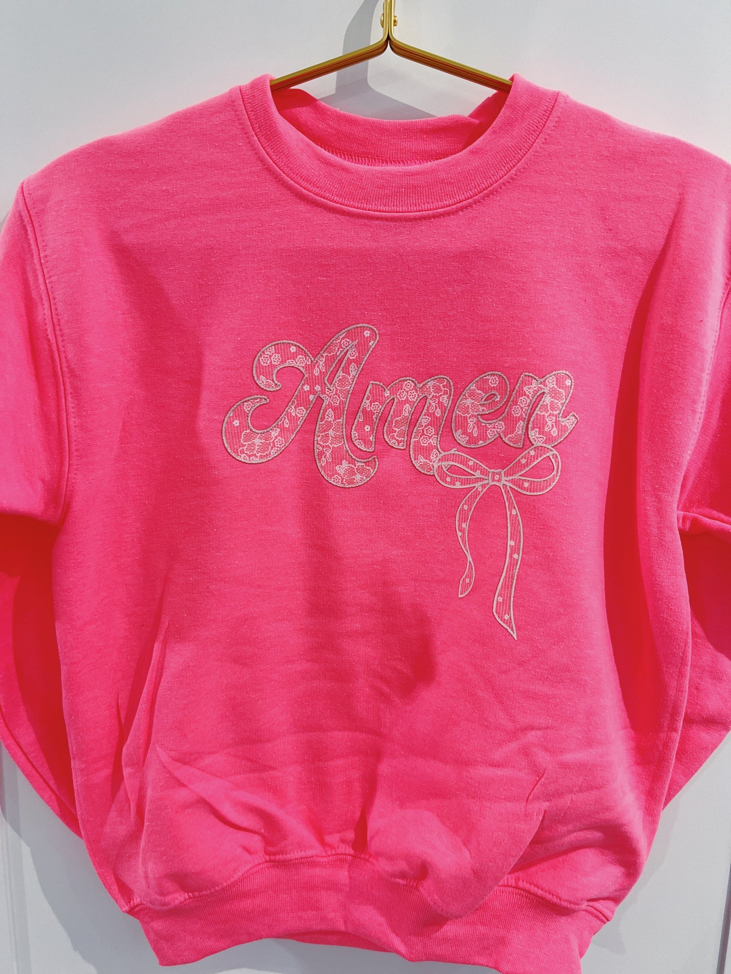 Safety Pink Amen Graphic Sweatshirt