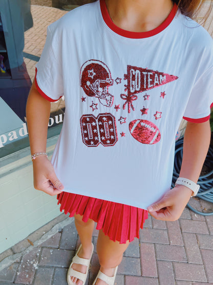Azarhia Crimson Sequin Football Elements Boxy Tee