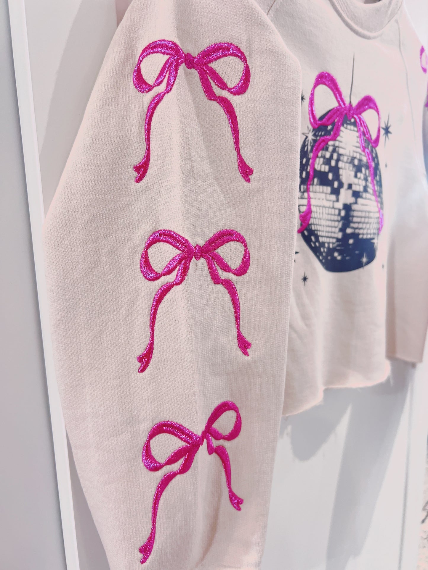 Paper Flower Embroidered Bows & Disco Ball Sweatshirt