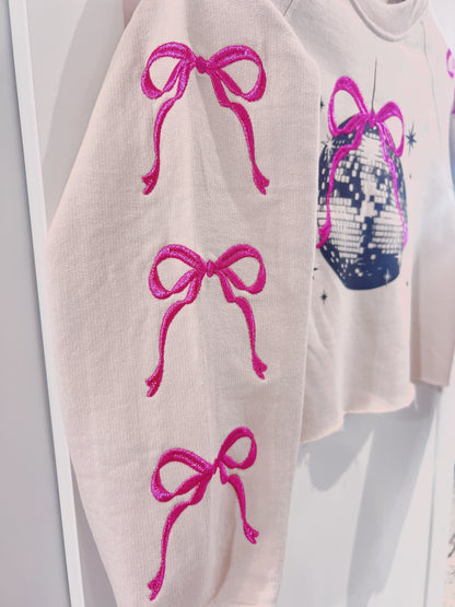 Paper Flower Embroidered Bows & Disco Ball Sweatshirt