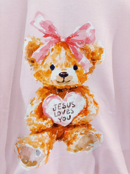 Jesus Loves You Teddy Bear Graphic Sweatshirt