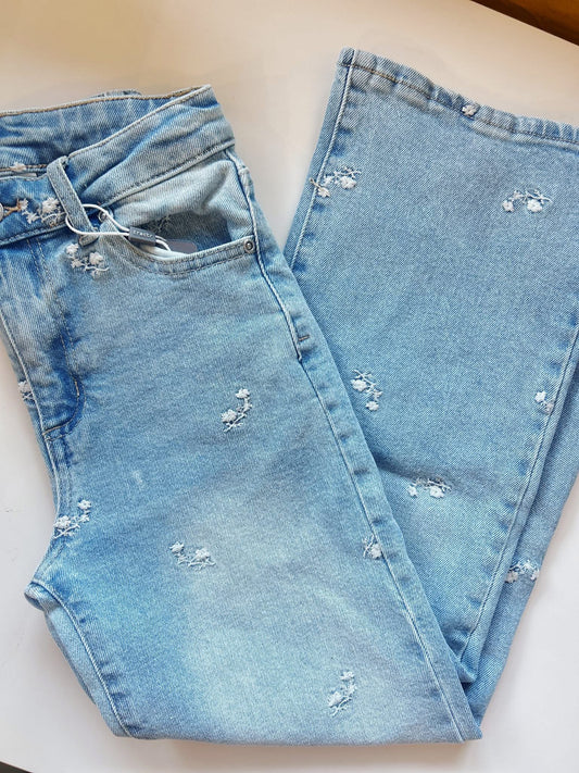 Tractr Ditsy Floral Crop Denim