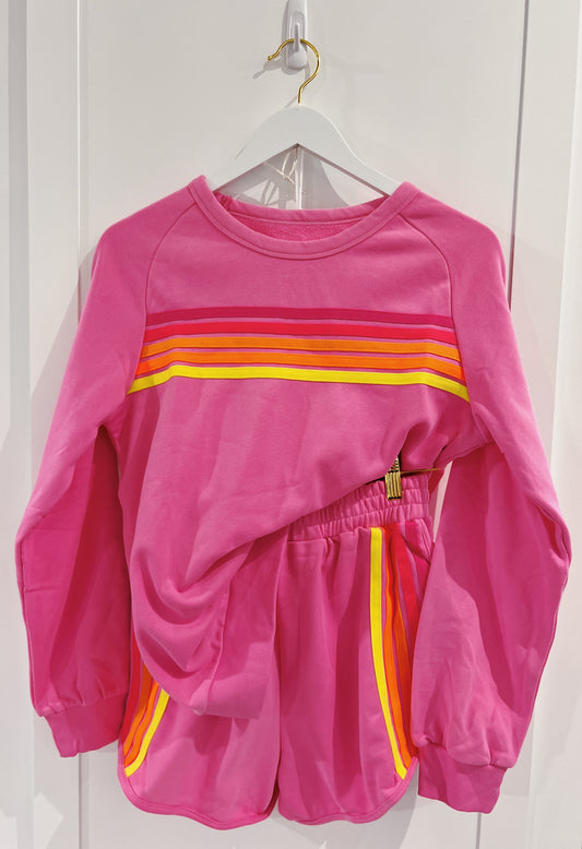 Juniors Pink Colored Stripes Short Set