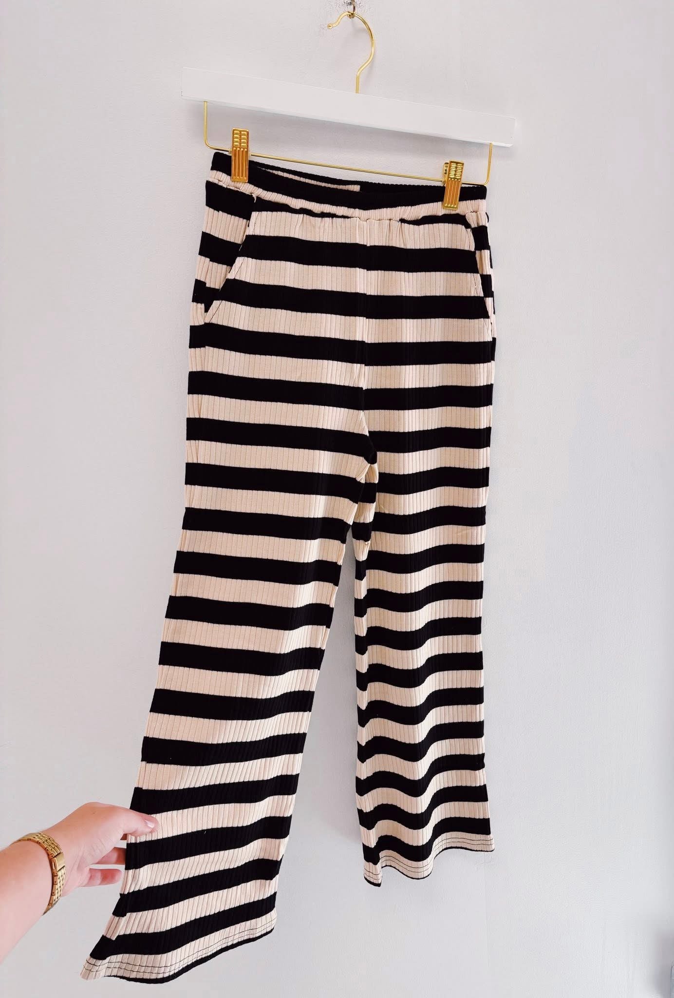 Sadie & Sage Black/Ivory Stripe Rib Pants