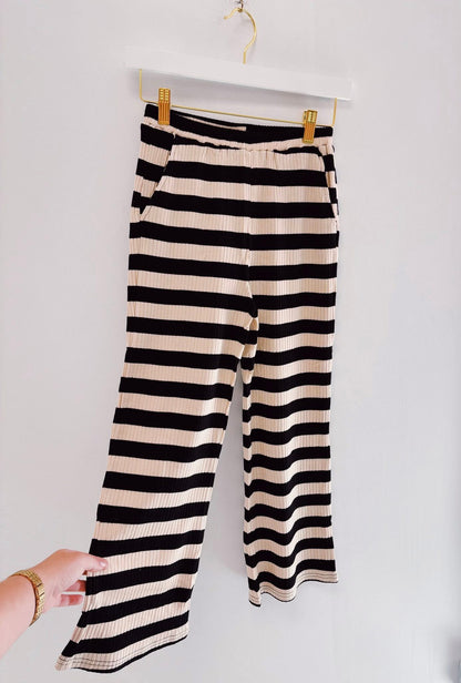 Sadie & Sage Black/Ivory Stripe Rib Pants