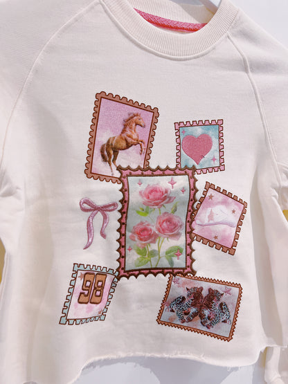 Paper Flower Stamps Embroidery Sweatshirt