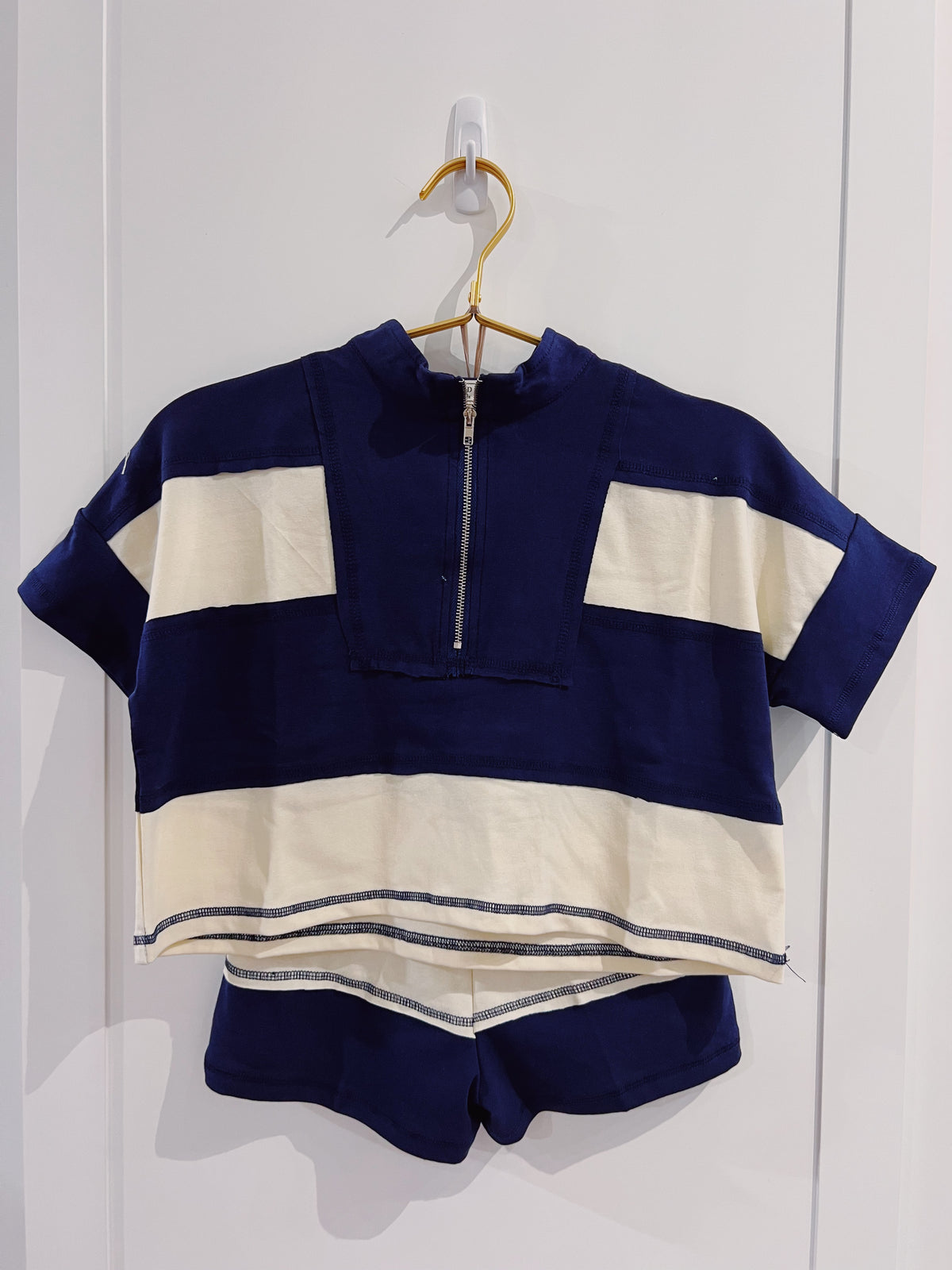 Hayden Navy/Cream Half Zip Short Set