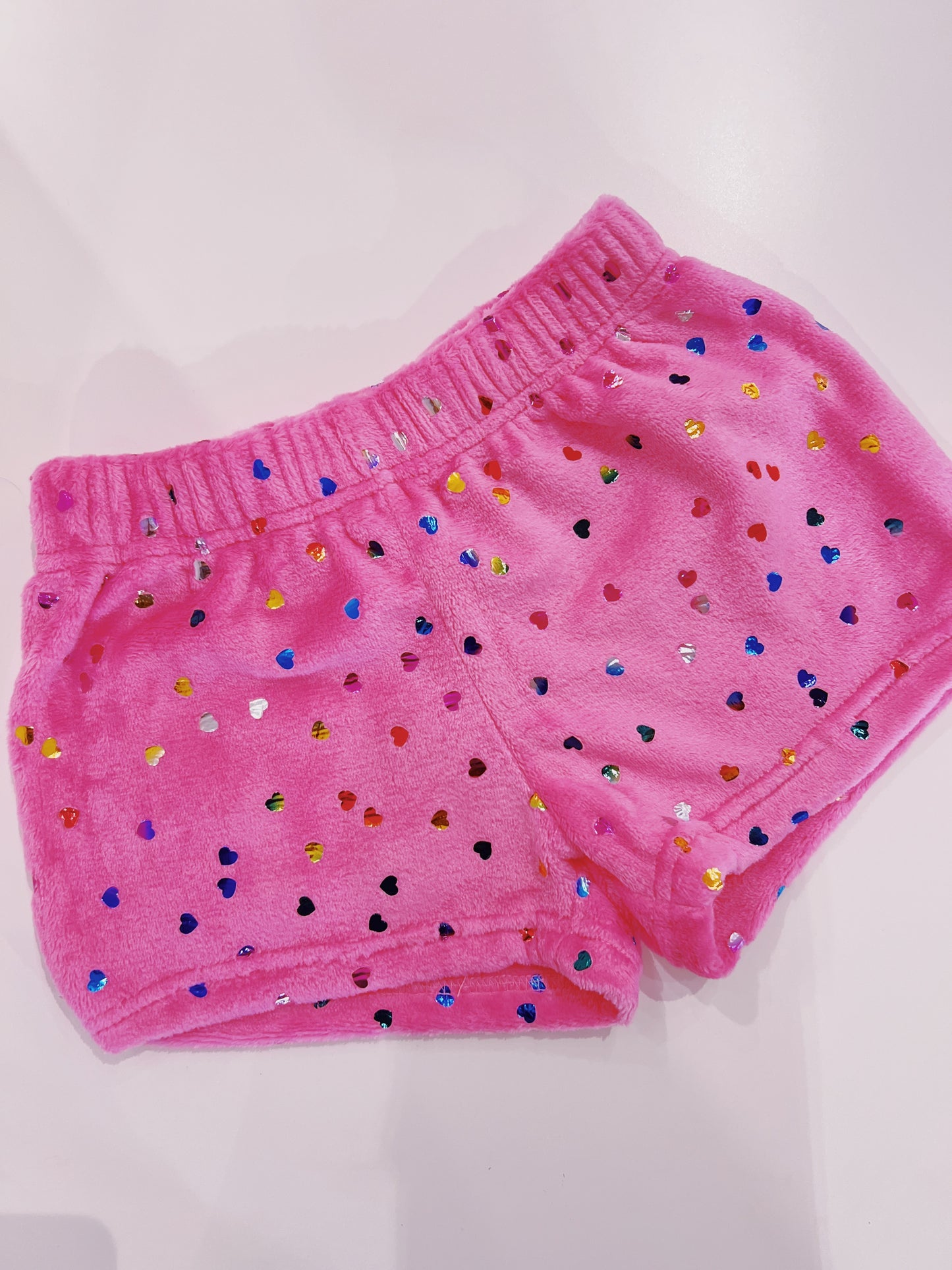 Iscream Bright Pink Foil Heart Plush PJ Shorts