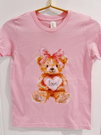 Pink Teddy Bear Valentines Graphic Tee
