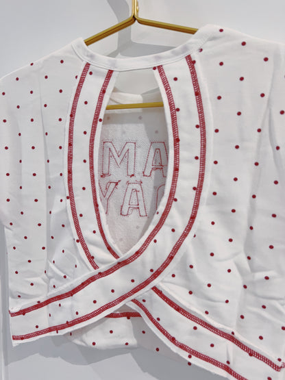 Hayden Crimson Polka Dot Game Day Top