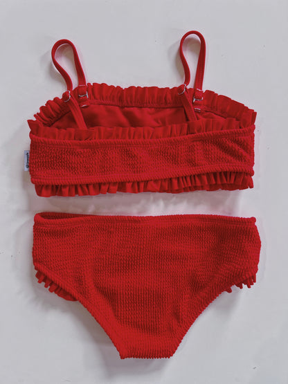 Red Crinkle Bandeau Bikini