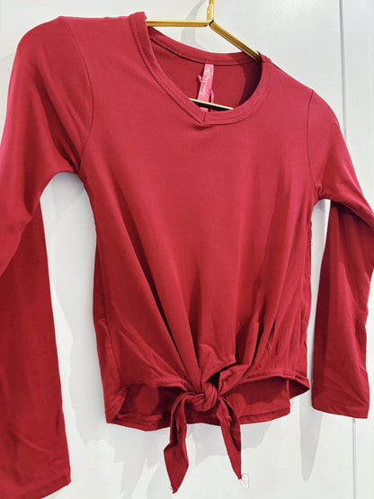 Red L/S Front Tie Tee