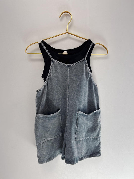 Good Girl Mineral Wash Charcoal Romper